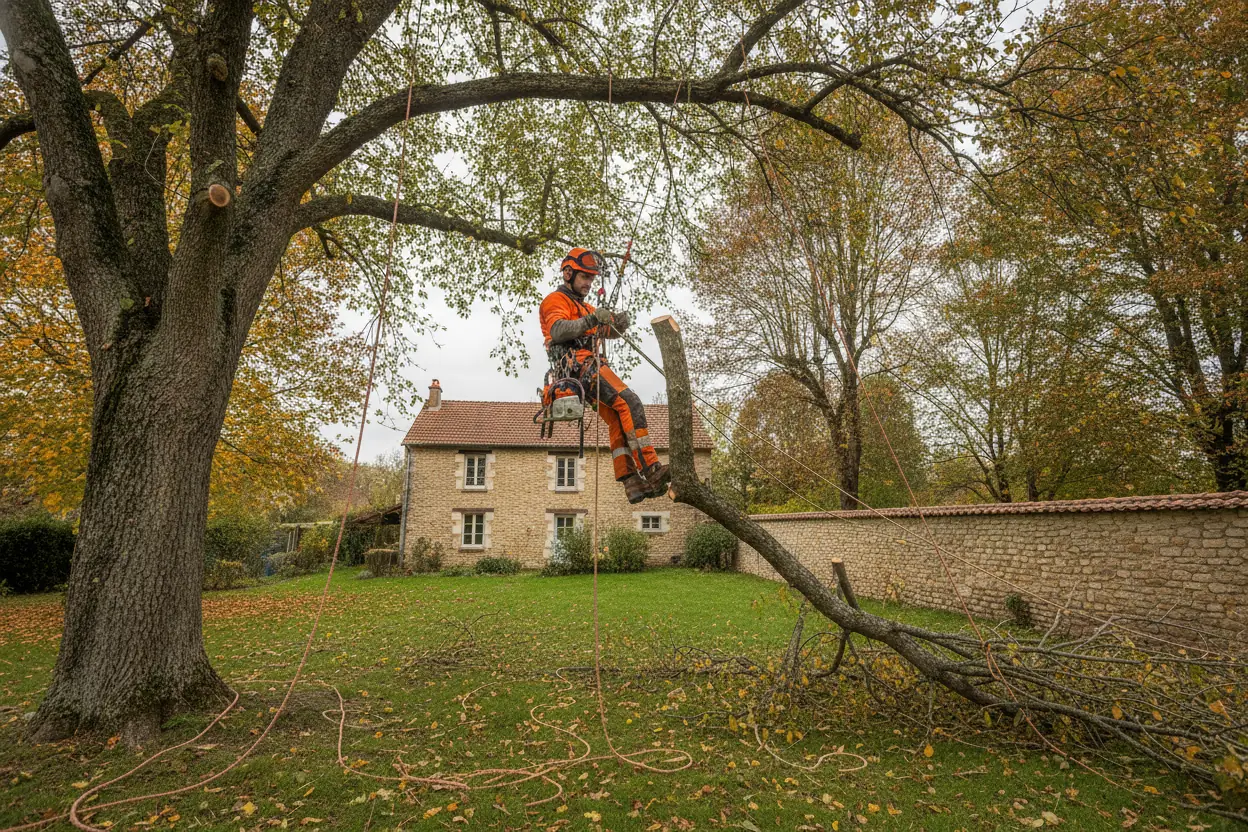 Abattage contrôlé d'un arbre dangereux à Dijon