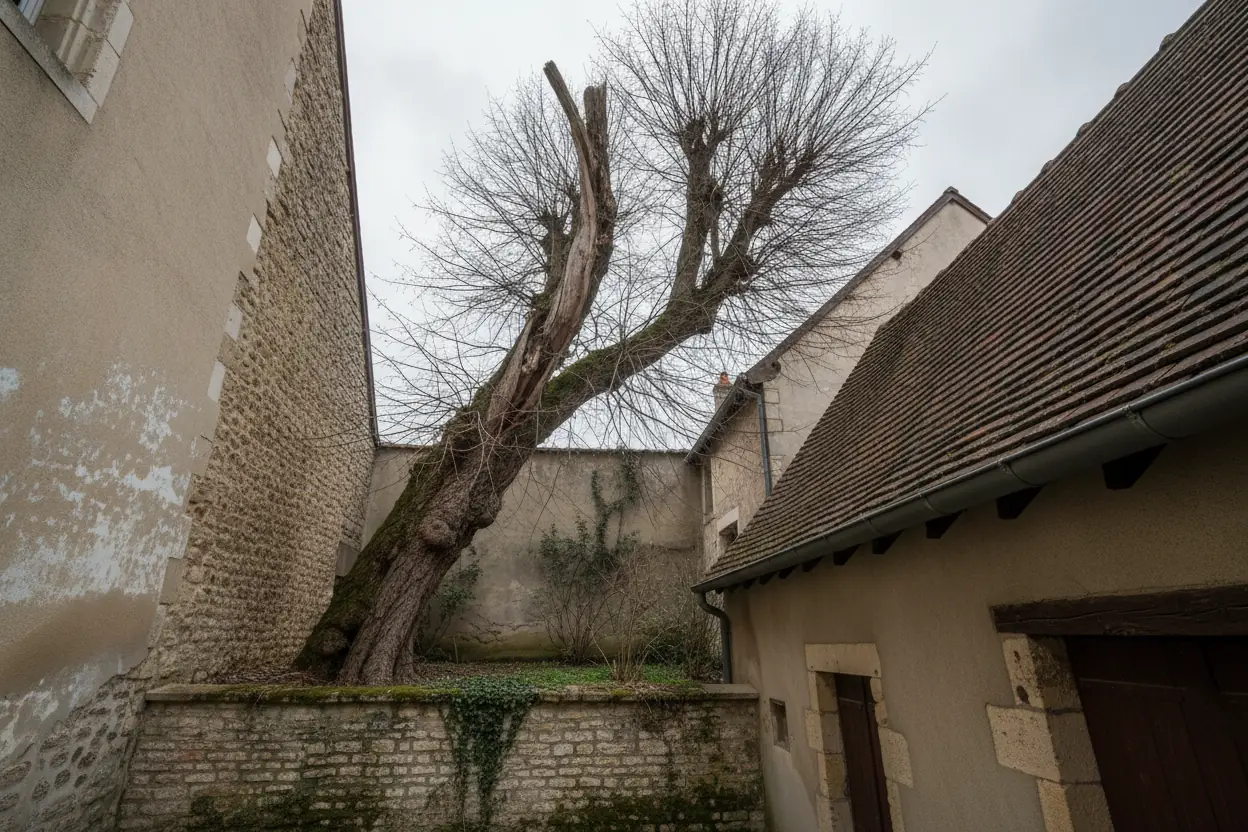 Érable dangereux avant démontage dans un jardin à Dijon