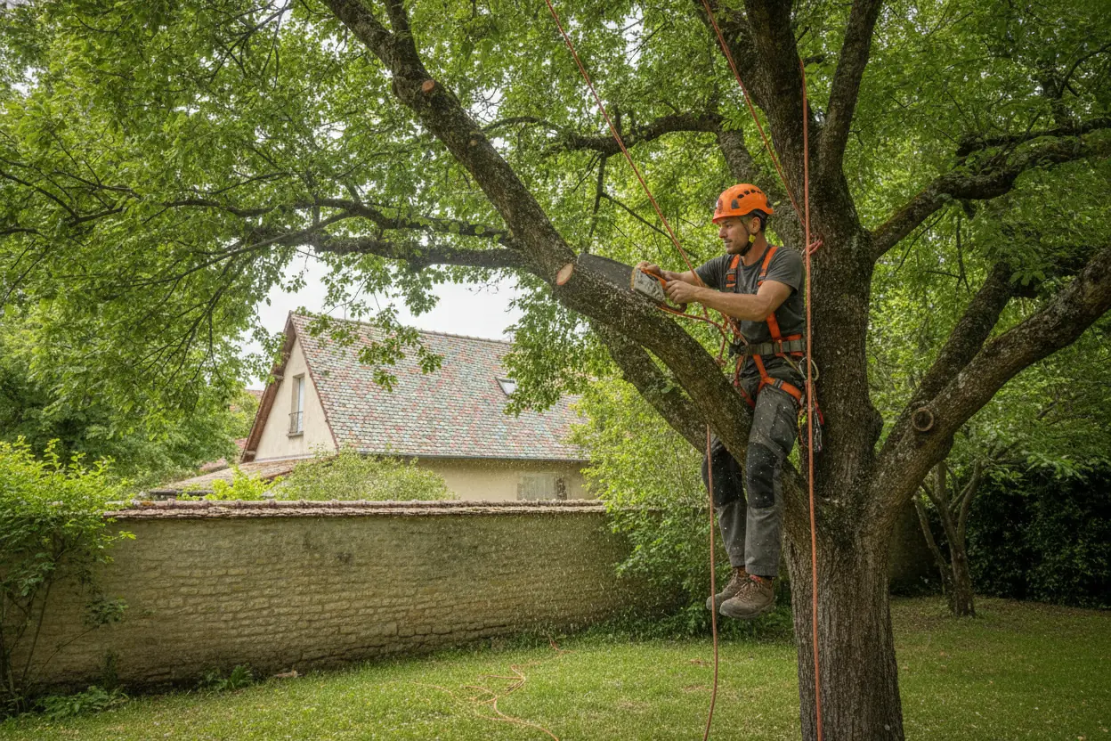 Élagueur réalisant une taille douce à Dijon