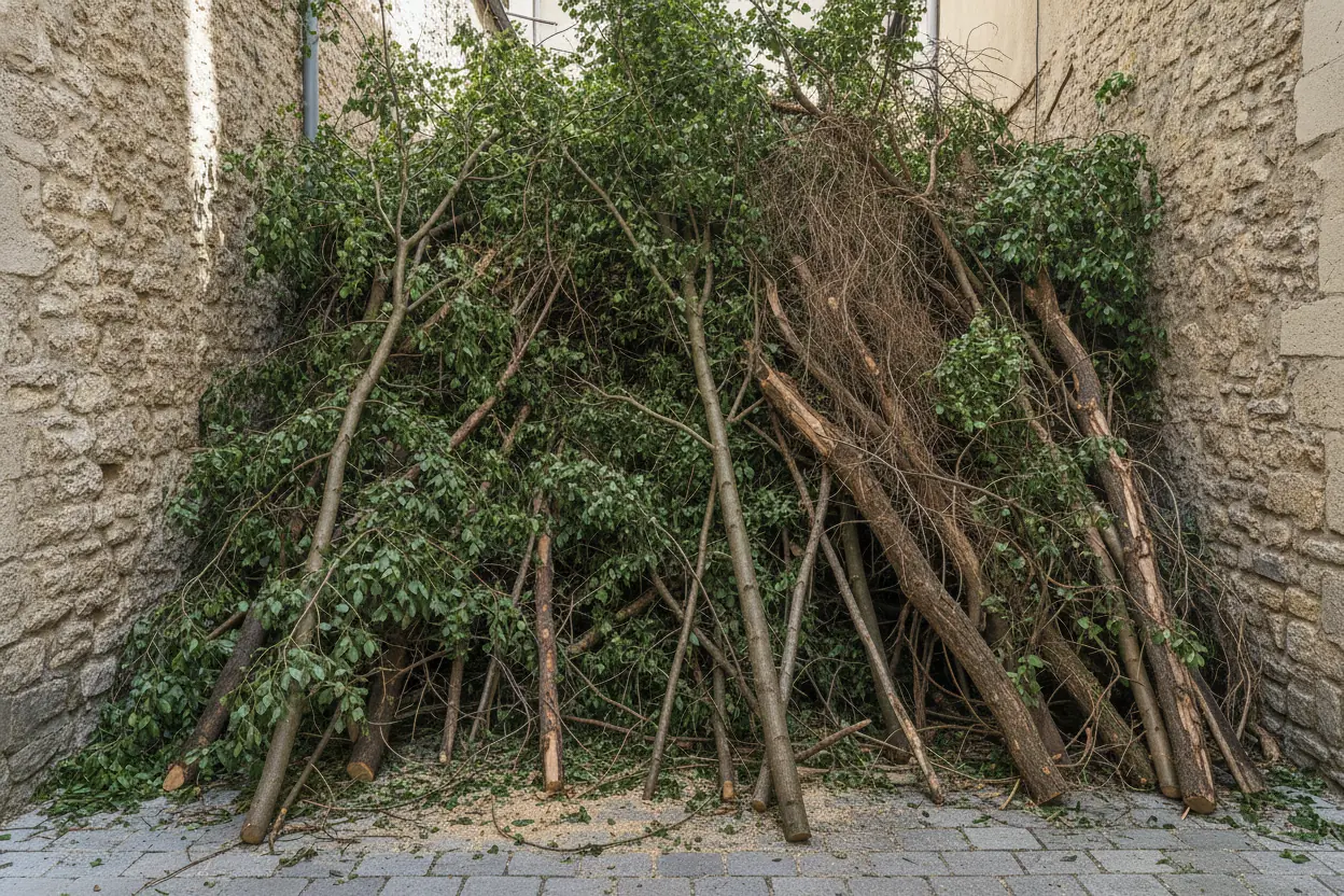 Branchages entassés avant ramassage à Dijon