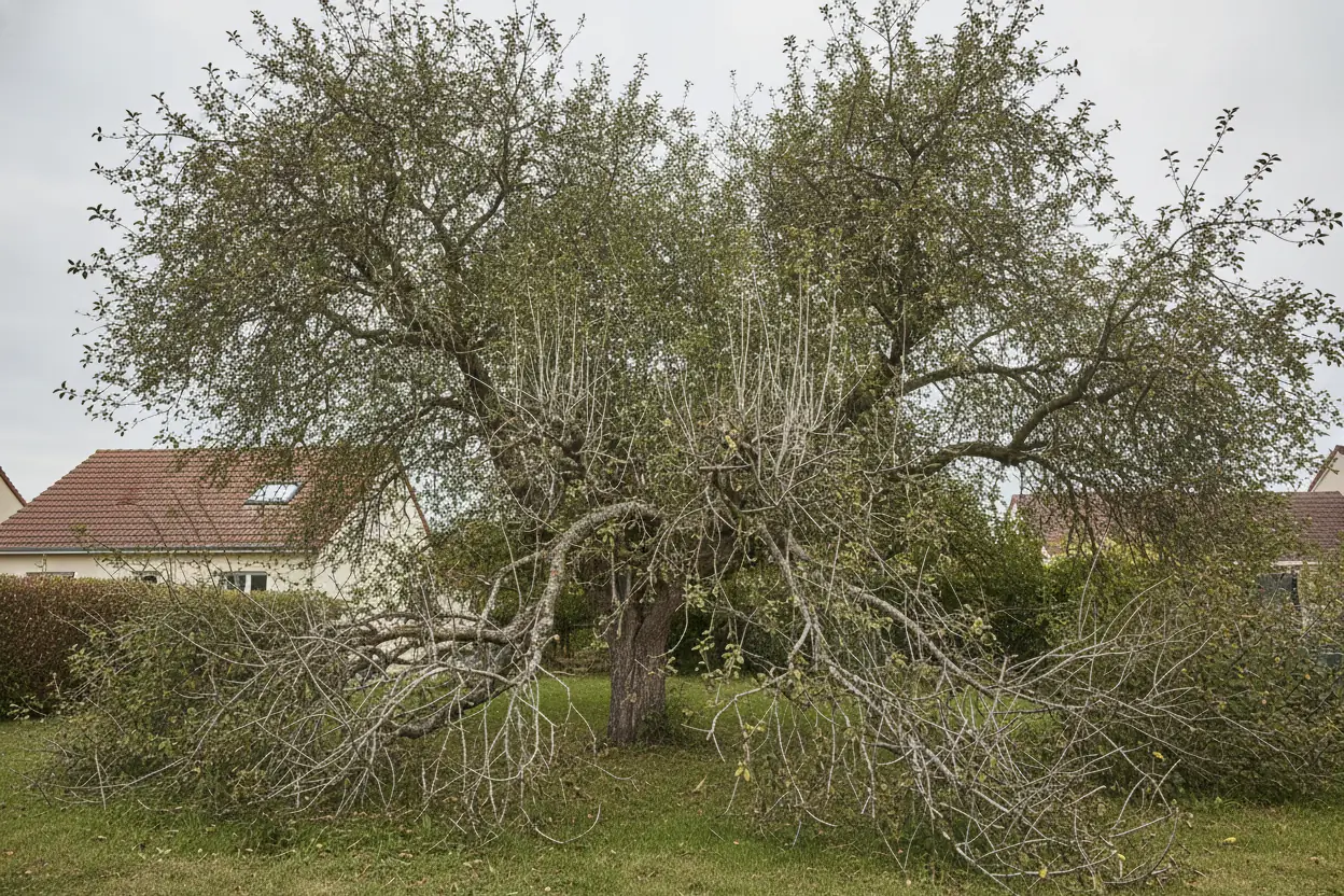Bouleau incliné avant abattage à Chenôve